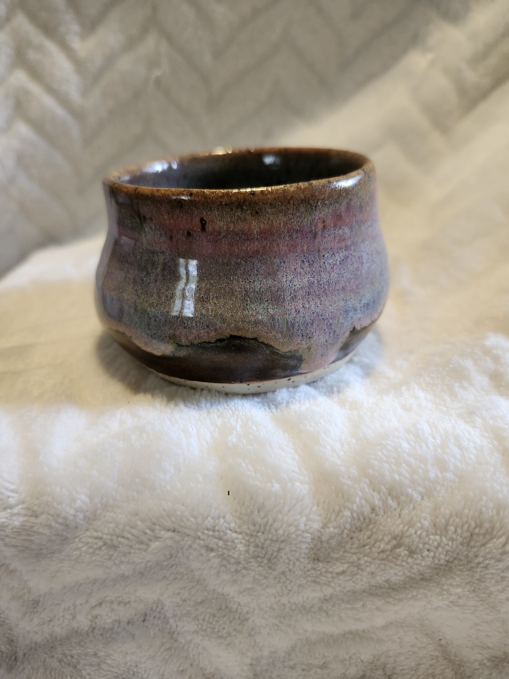 Handcrafted Ceramic Tea Bowl in Iridescent Purple Brown